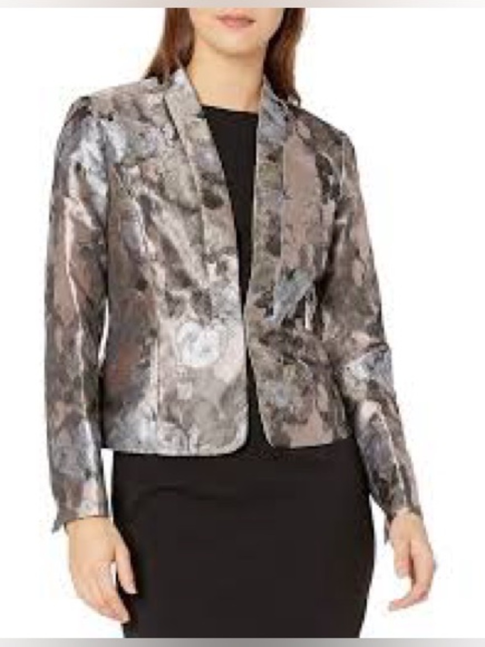 Kasper women’s kiss Front floral antique Petal  Multi Floral Metallic Blazer.